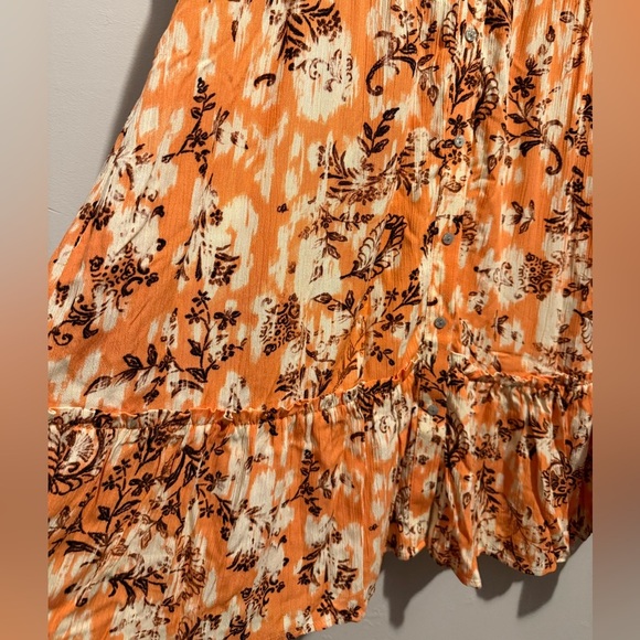 Frye Cadmium Orange Combo Tiered Front Button Dress Western Floral Cowgirl Small - Picture 9 of 16